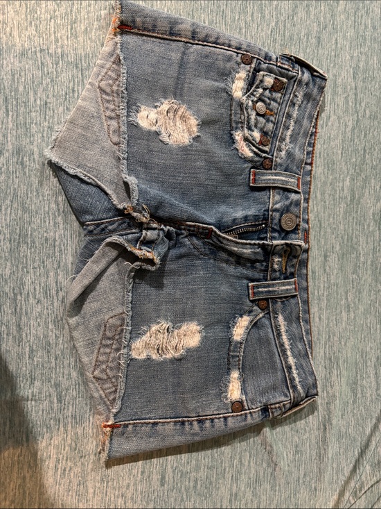 True Religion Pants - True Religion Distressed Light Blue Denim Jean Shorts